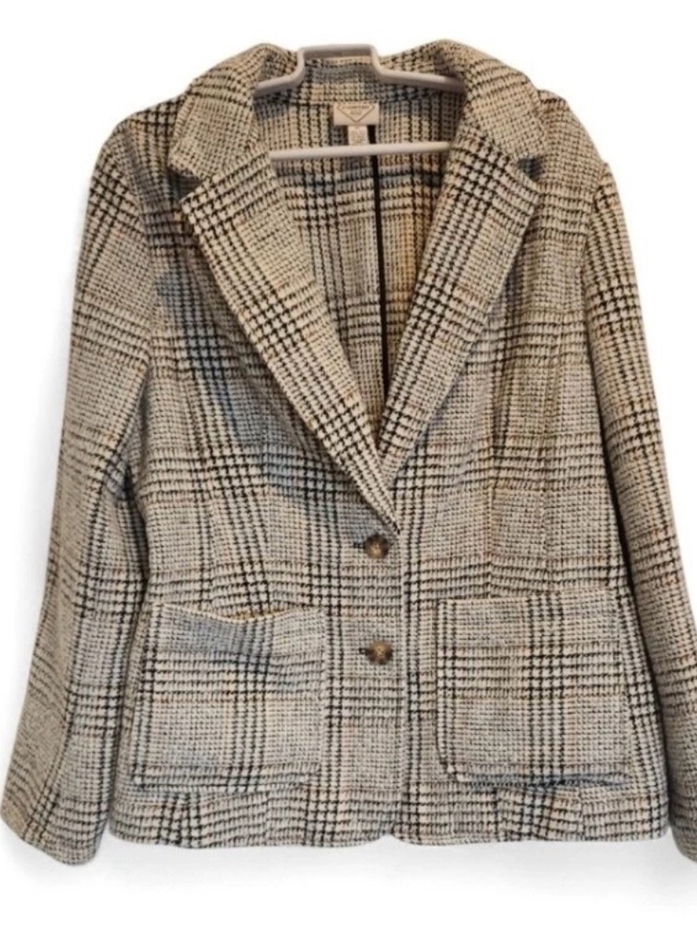 Vintage St. John's Bay Cream and Black Plaid Notch Lapel Blazer